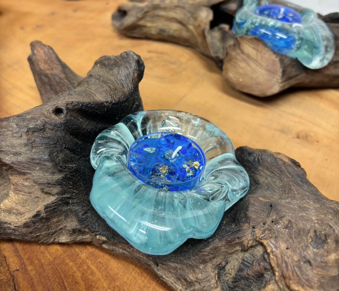 瑠璃色の地球 - 流木とガラスのキャンドルホルダー